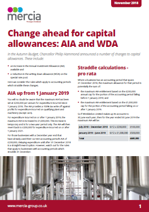 Change ahead for capital allowances: AIA and WDA thumbnail